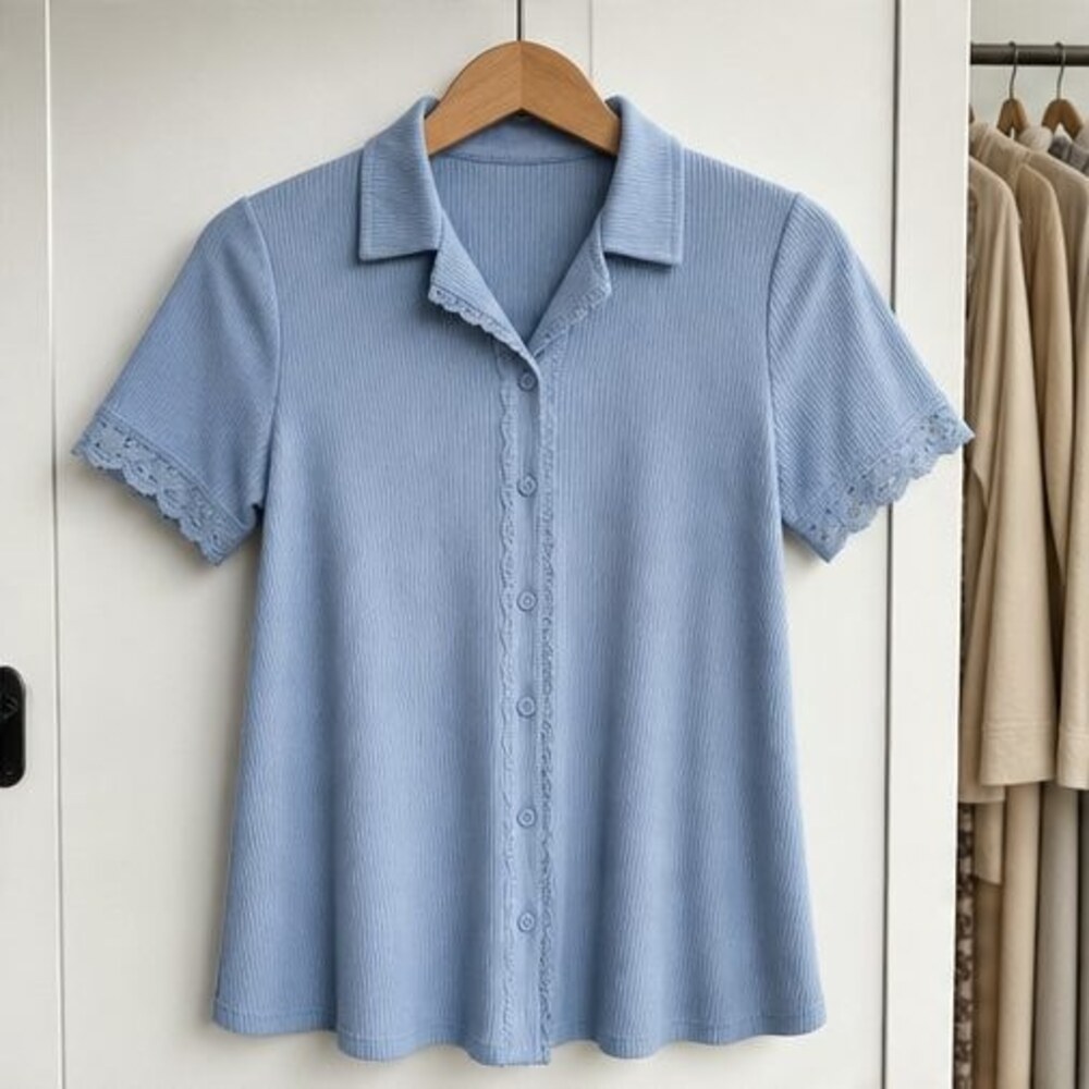 Blue Lace Trim Top